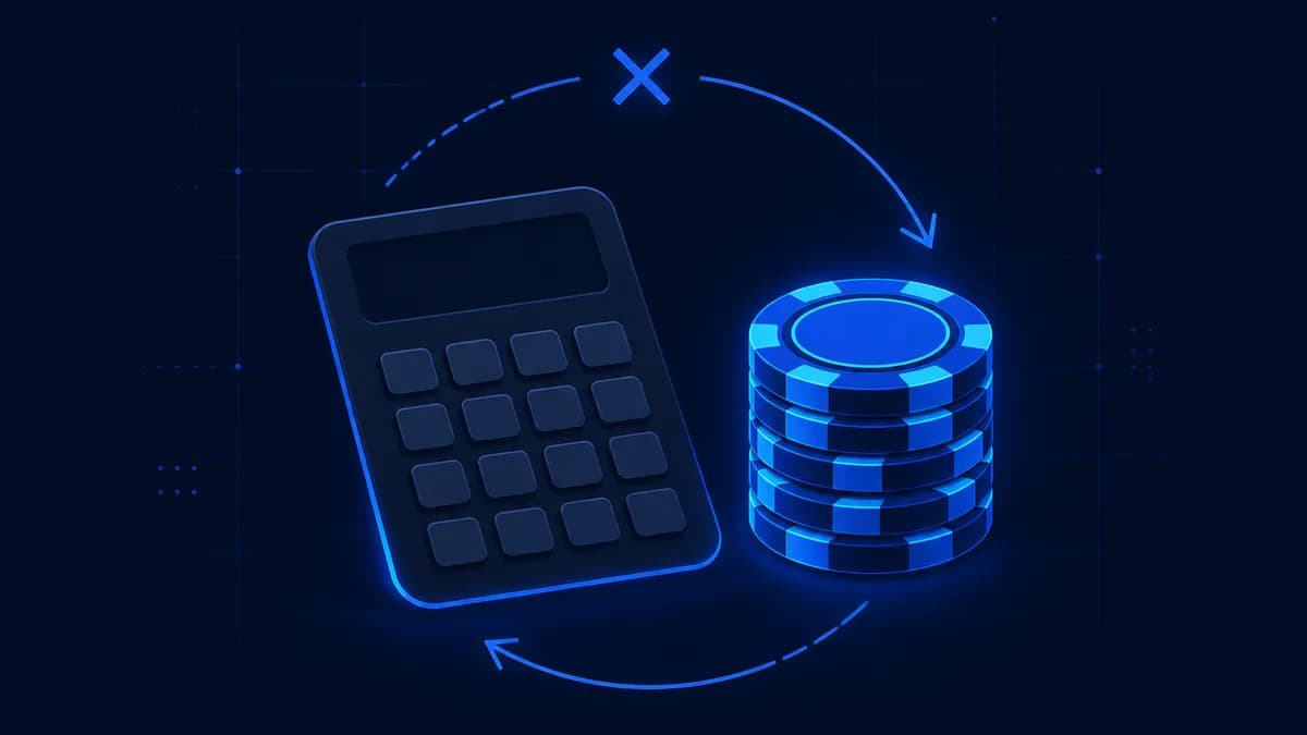 Hesap makinesi ve casino çipi yığınının çevrim döngüsü okuyla gösterildiği illüstrasyon